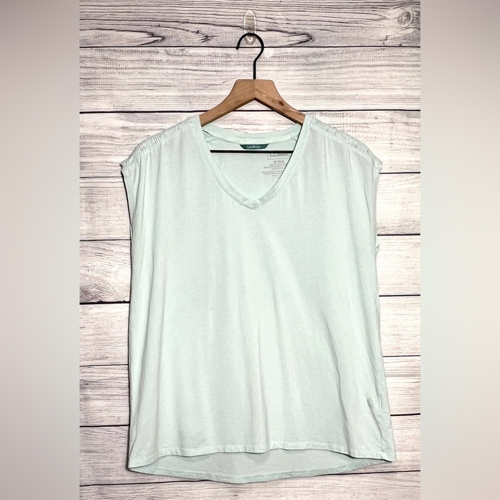 L.L. Bean Women's Beyond Soft V-Neck Tee, Runched Short Sleeve -M